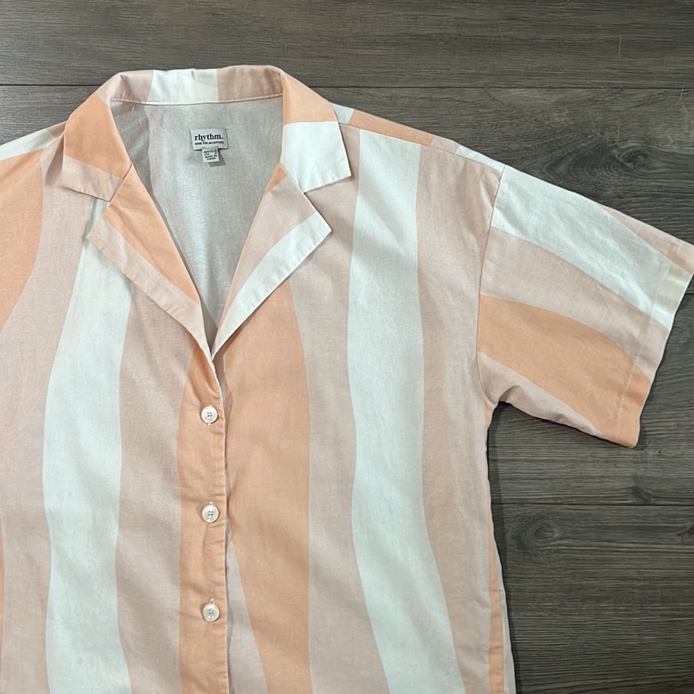 Rhythm Peach and White Striped Button Down Shirt - Picture 2 of 4